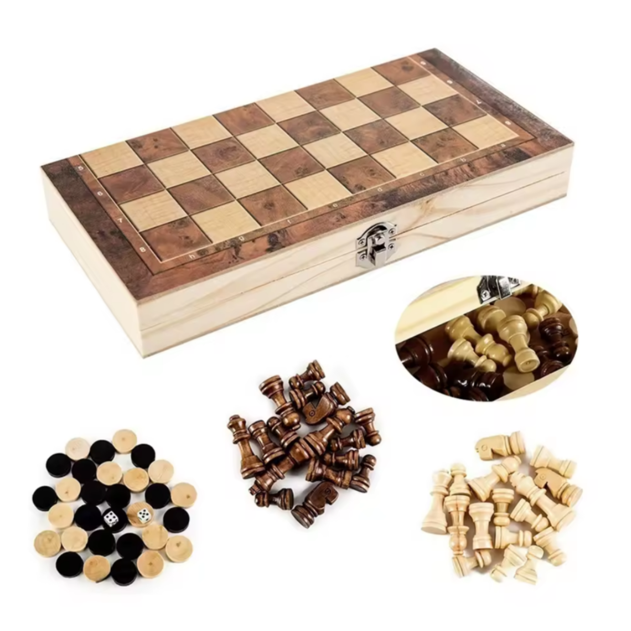 Ajedrez 3 En 1 Madera 39x39 Cm Con Damas Y Backgammon