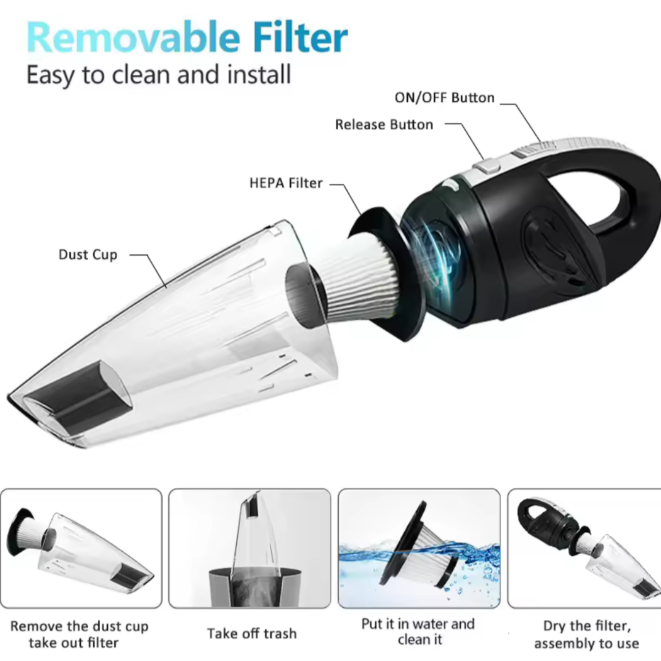 Aspiradora Portátil  Inalámbrica Auto-hogar Potencia 120w