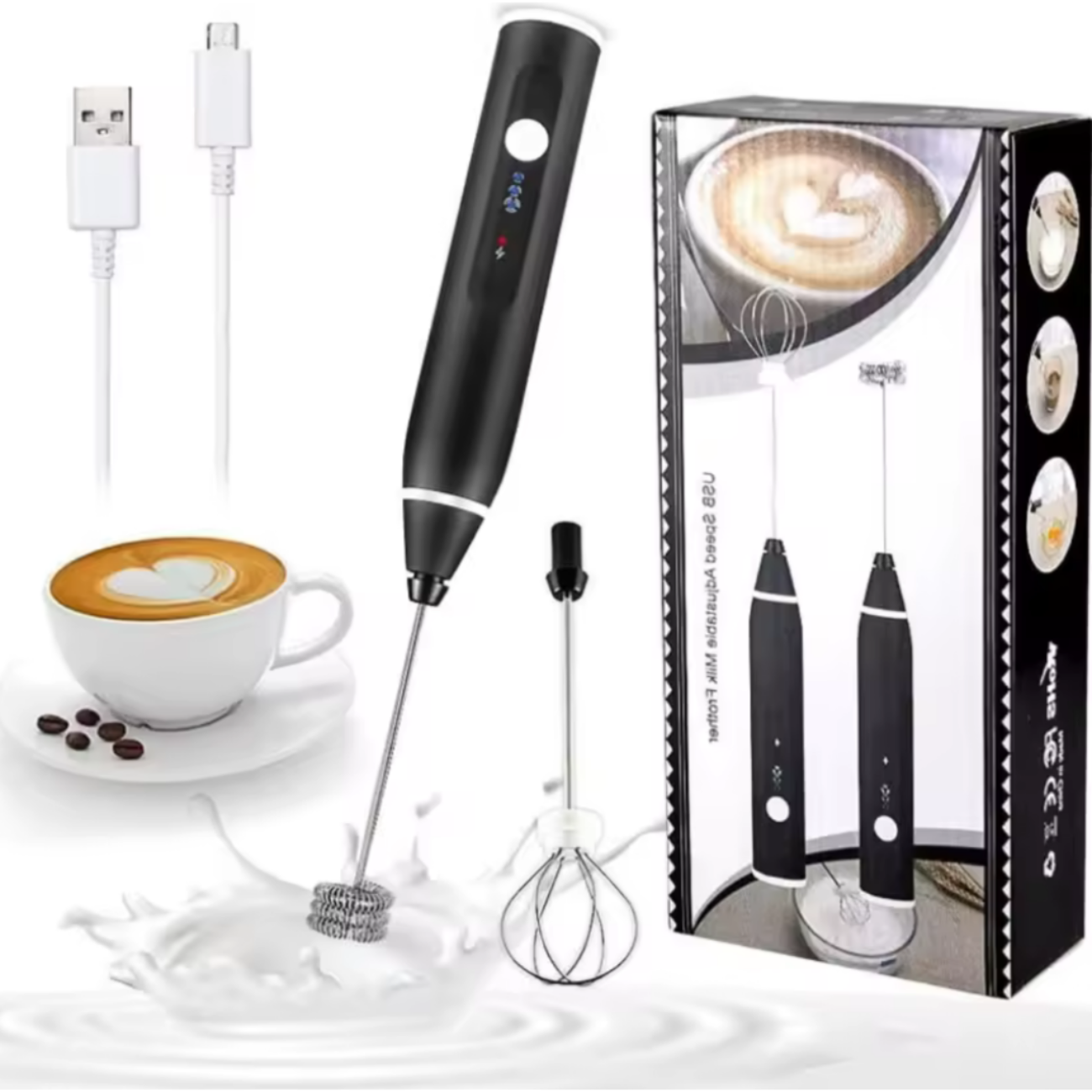 Batidor Eléctrico Recargable, 3 Velocidades, Espumador De Leche.
